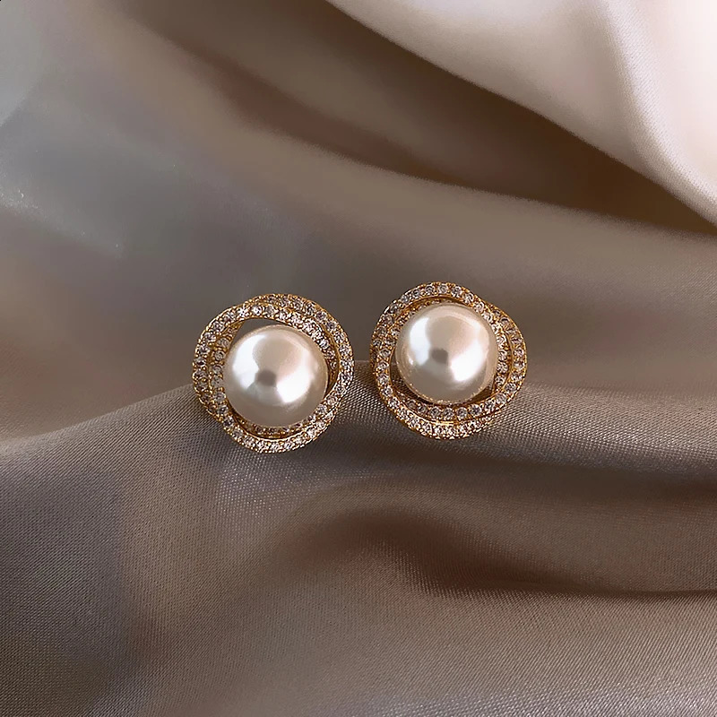 womens fashion jewelry 14K gold plated spiral zircon pearl earrings for Christmas party girls fashion accessories 260626