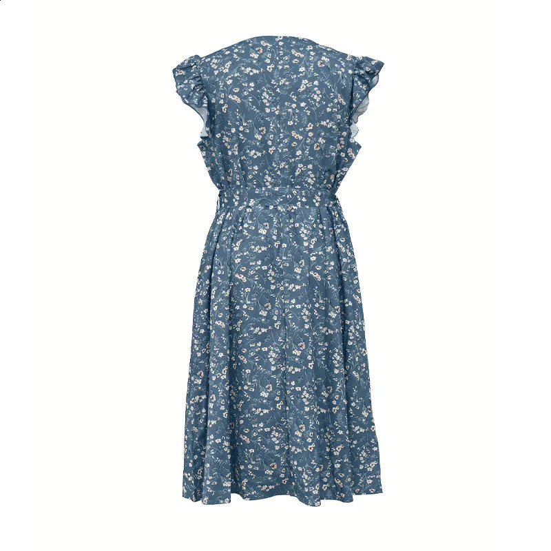 Elegant PlusSize Womens VNeck Sleeveless Floral Print Dress with Ruffle Pockets Belt Decoration Casual Summer 260613 - view 6