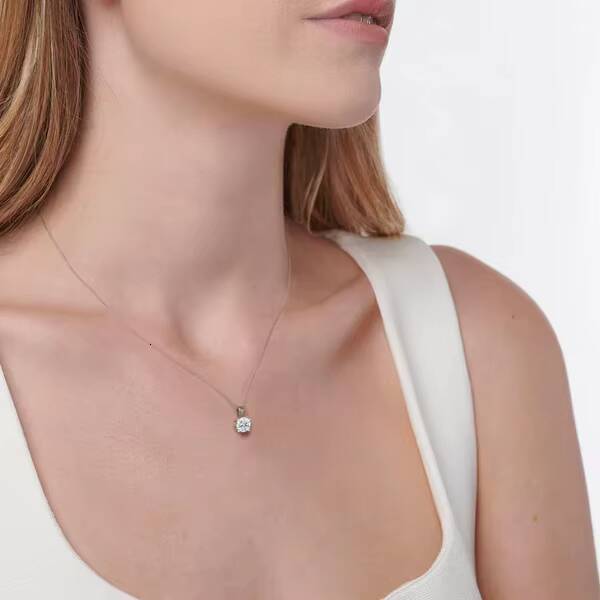 Custom New Simple VVS Round Cut Gold Plated Moissanite Pendant Women's Fine Jewelry - view 3