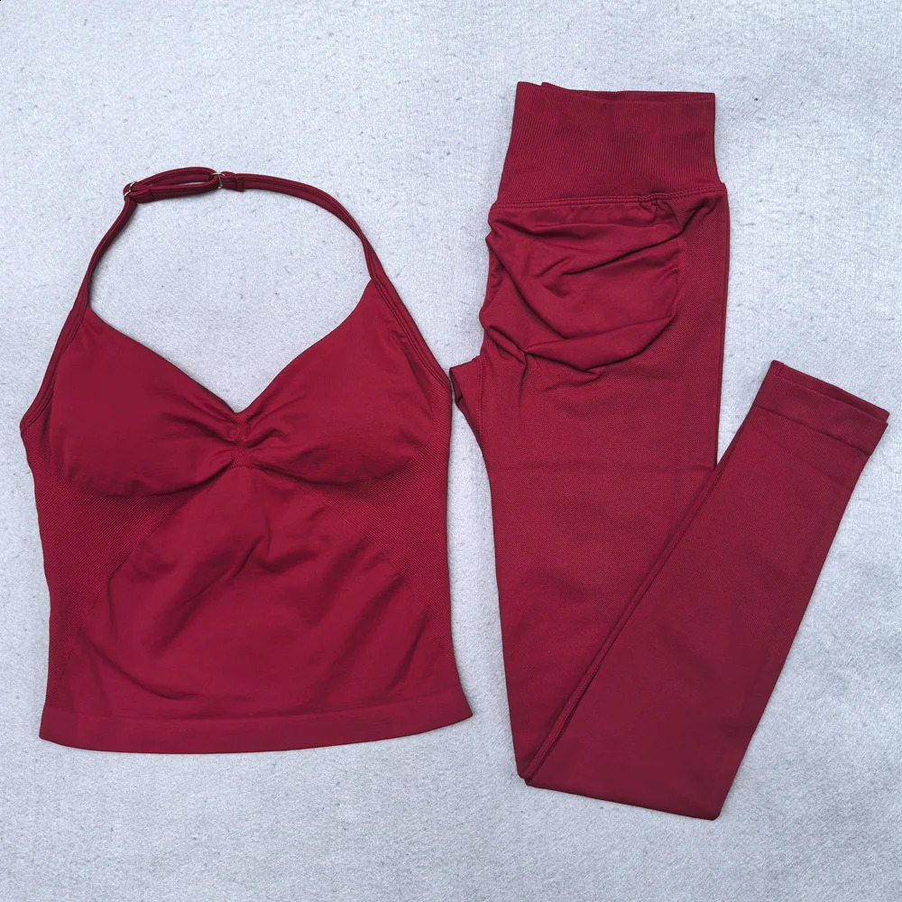 Seamless Yoga Set Women Gym Clothing Scrunch Bum Legging Padded Tank Top Workout Outfits Fitness Sportswear Suits 260626 - view 5
