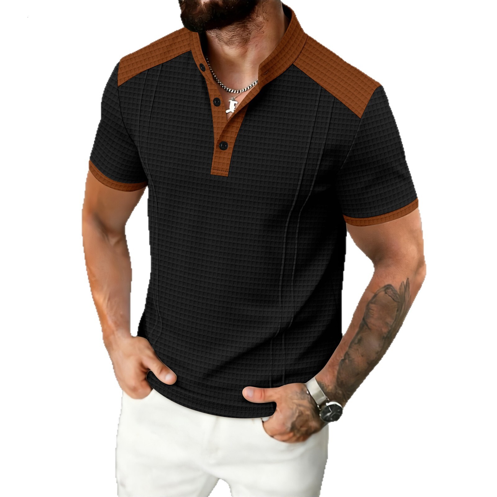 European And 202 Summer Amazon POLO New Waffle Pattern Men's Sports Polo Shirt - view 6