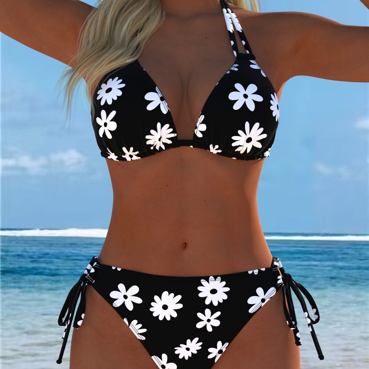 2026 Women's Two-Piece Bikini Halter Neck Tie Multi-Style High-End Printed Sexy European And American Backless Swimsuit - view 5