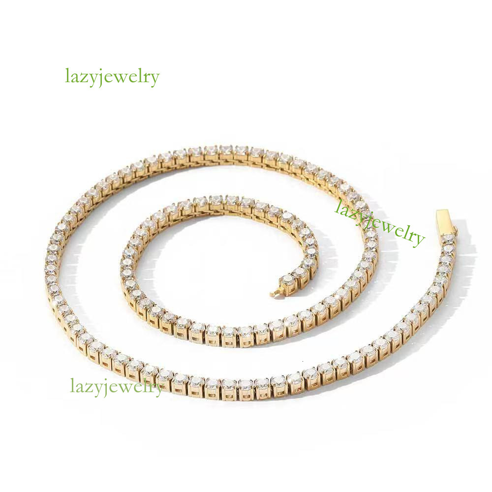 Hip hop style S925 sterling silver Moissanite tennis spring button necklace 4mm 5mm gold 14k diamond necklace men's high sense fashion items holi - view 9