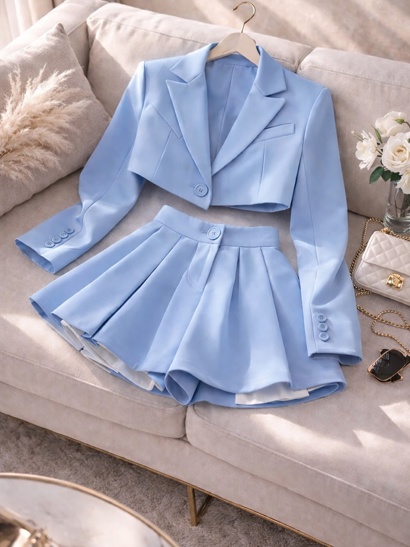 Womens Short Blazer Sets 2 Piece and Mini Skirt Sets Business Casual Suits SF061 - view 8