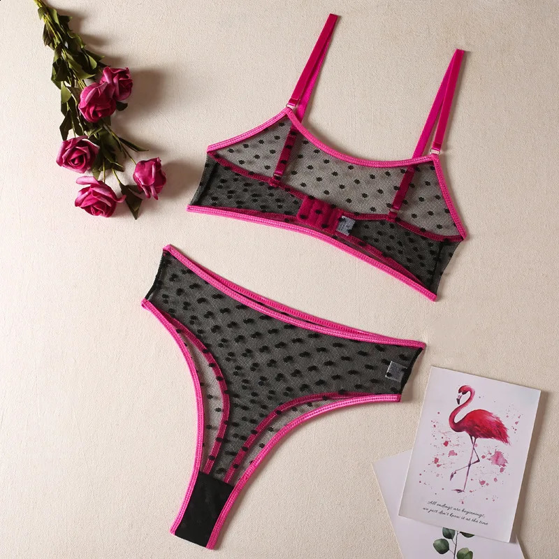 2026 Lingerie Set Polka Dot Sexy Women Underwear See Through Bra and Panty Intimate fluorescent Green 2 Piece Outfits 260626 - view 4