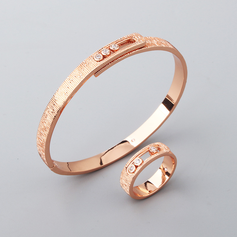 Rings European American Fashion Watch Strap Striped Bracelet And Ring Set With Dynamic Zircon Heart-Beat Design High-End Couple's Trendy Matching - view 4