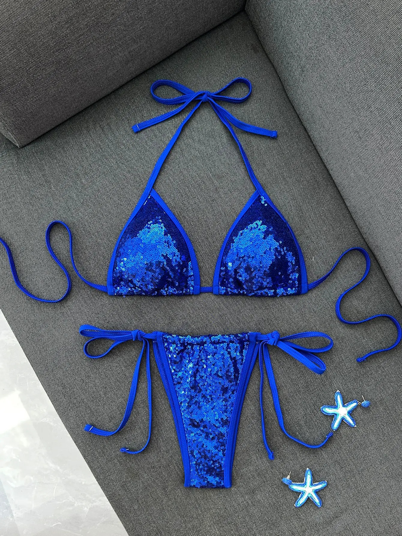 Sexy Shiny Sequin Black Bikini Set 2026 Women Push Up Bra Tie Side Thong Swimsuit Beach Bathing Suit Hoiday Swimwear Biquini 260622 - view 6