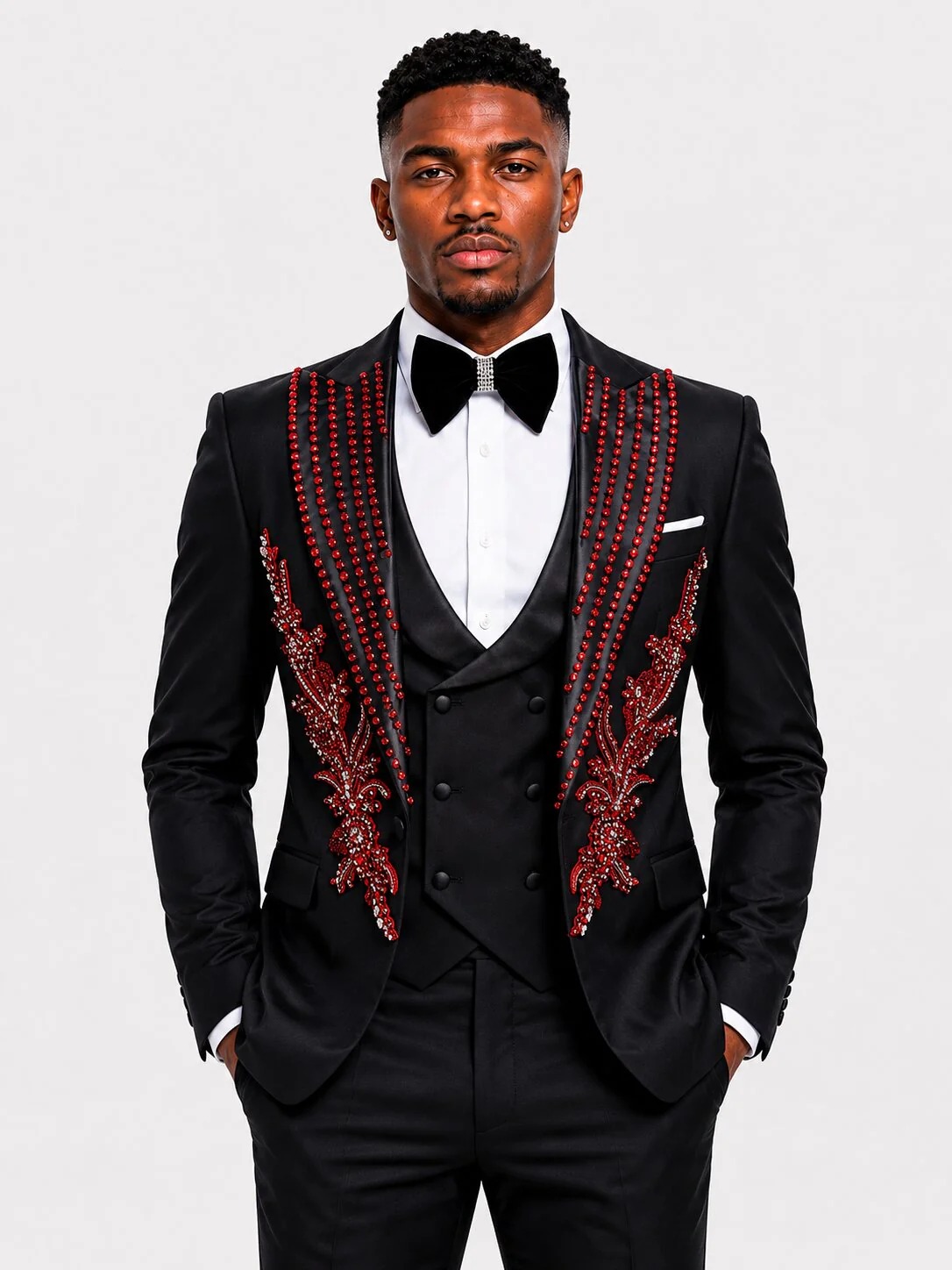Luxury Men Suits Groom Peaked Lapel Applique Beading Crystal Blazer 2Pieces Tailor-Made One Button Jacket Customized Coat Pants Plus Size - view 3