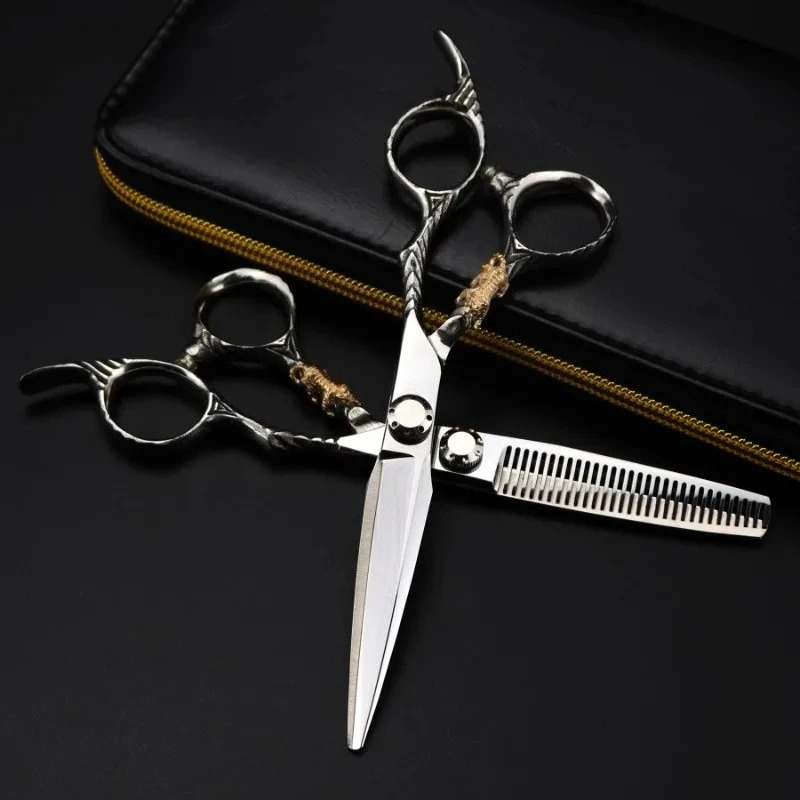 Premium Gold Tiger Barber Scissors 6 Inch Straight Thinning Hairdressing Shears Professional Salon Cutting Tools 260615 - view 3
