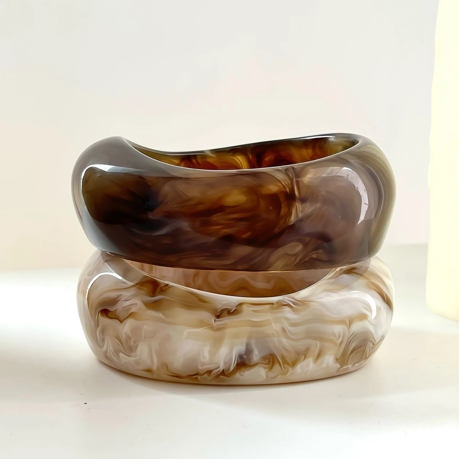 DIEZI Simple Punk Acrylic Resin Wide Bangles Hip Hop Brown Beige Irregular Geometric Bangles Bracelets For Women Men Jewelry 260625 - view 1