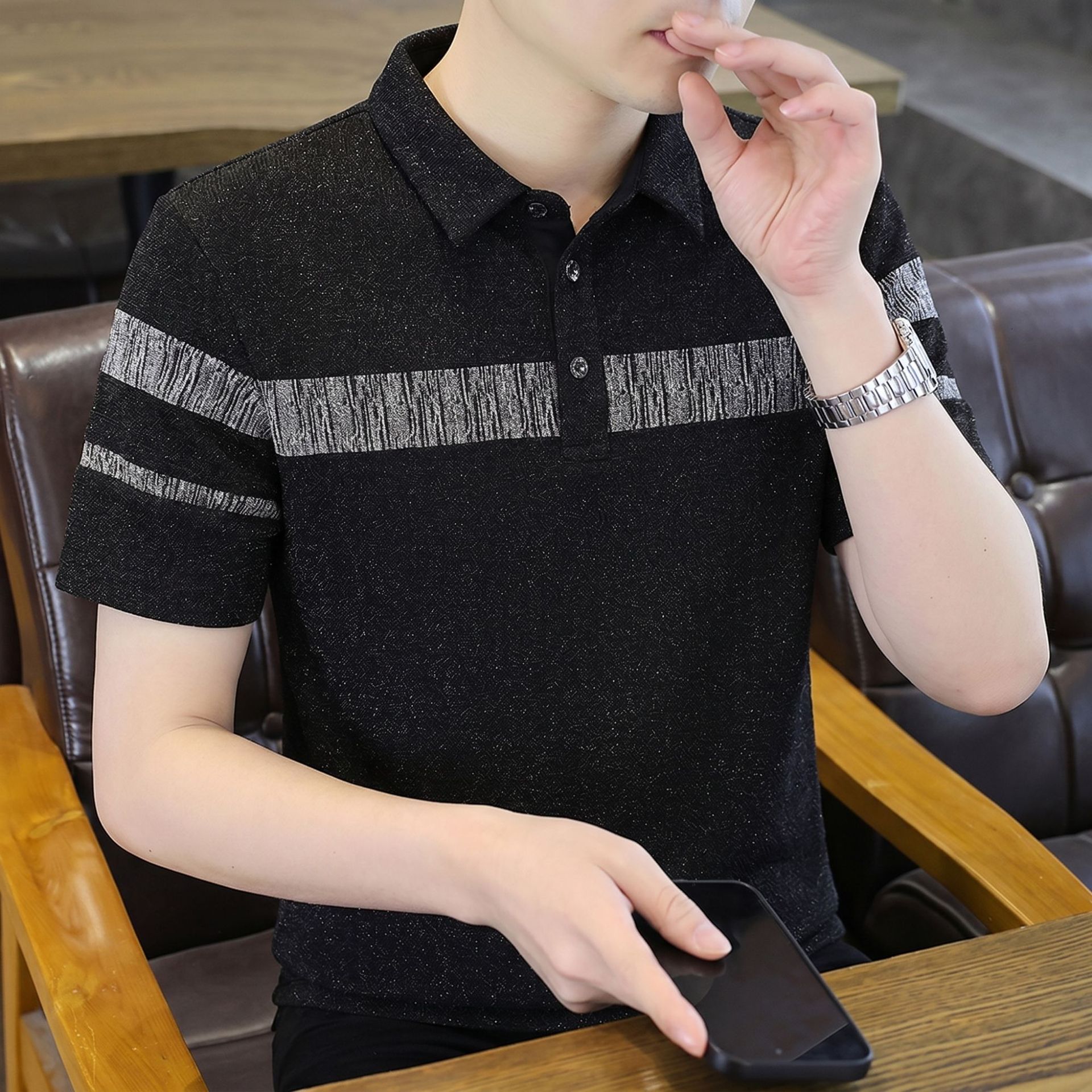 High-End Summer Color-Blocked Turn-Down Collar Short-Sleeve T-Shirt POLO Shirt, Fashionable, Casual, Versatile Men's Clothing - view 4