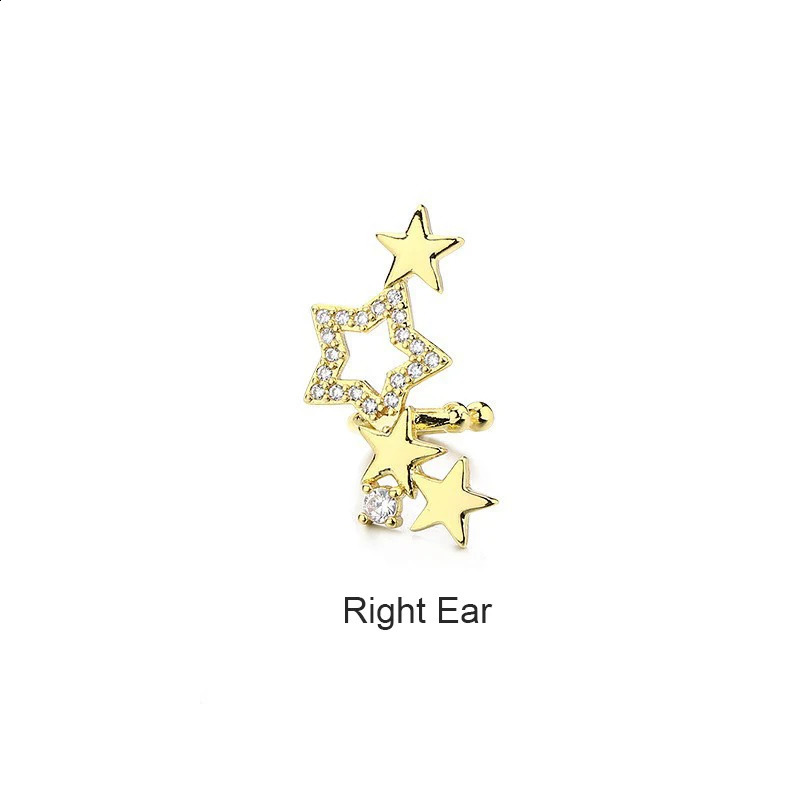 Hollow Zircon Star Double Layer Ear Clip For Women Gold Color No Piercing Cartilage Earring Party Jewelry Gifts 260623 - view 5