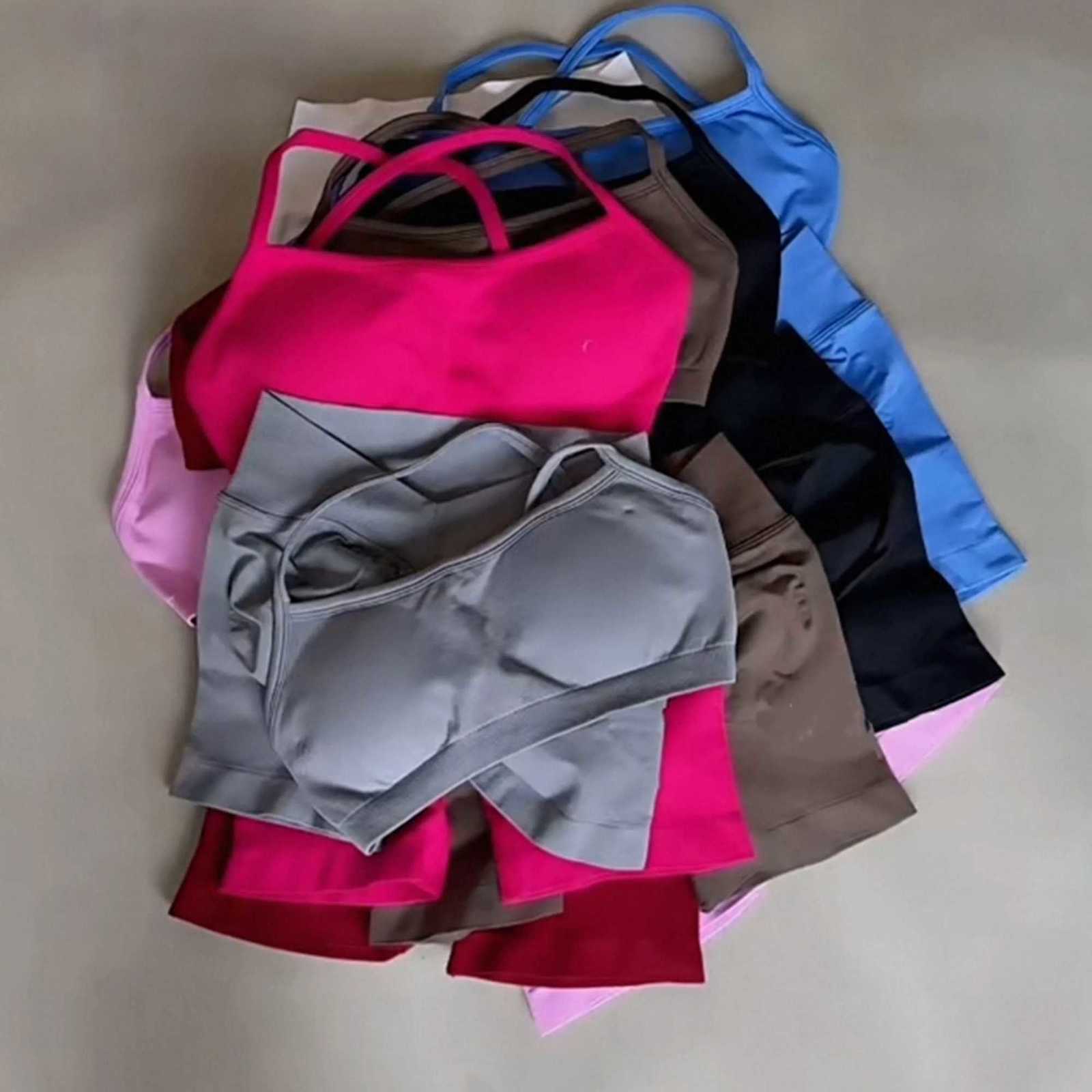 Set 2 Gym Pieces Yoga Women Seamless Strappy Yoga Bra High Waist Workout Scrunch Shorts Sports Set Fitness Clothes Sportswear M260626 - view 3