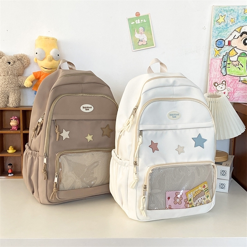 Japanese Y2k Aesthetic Star Transparent Backpack Women Students Casual Kawaii Schoolbag Girl Highcapacity Preppy Backpacks y260615