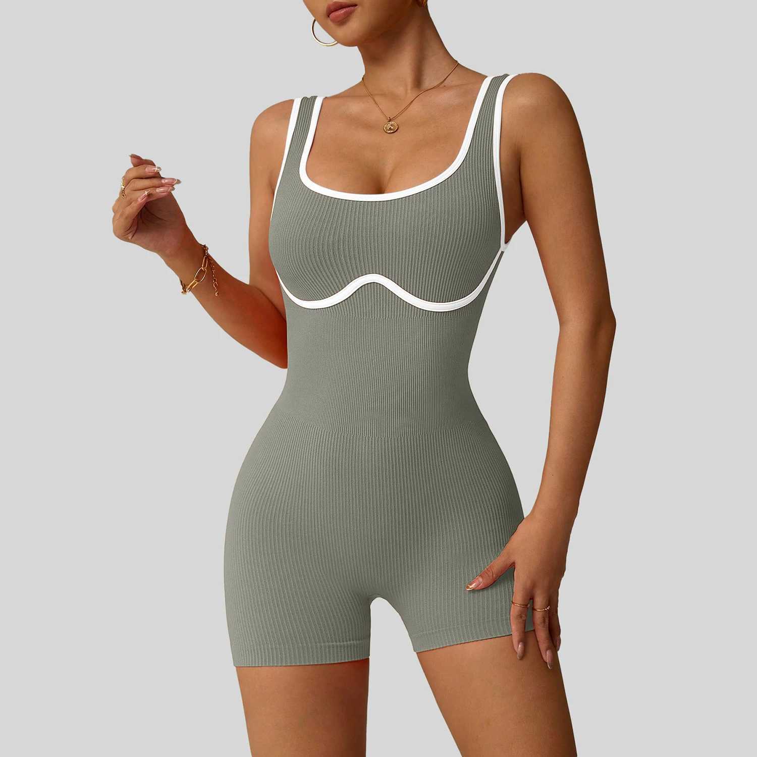 Suit Color-Block Workout One-Piece Yoga for Women - Fitness Running High-Waisted Quick-Dry Tummy Control Leggings M260626 - view 5