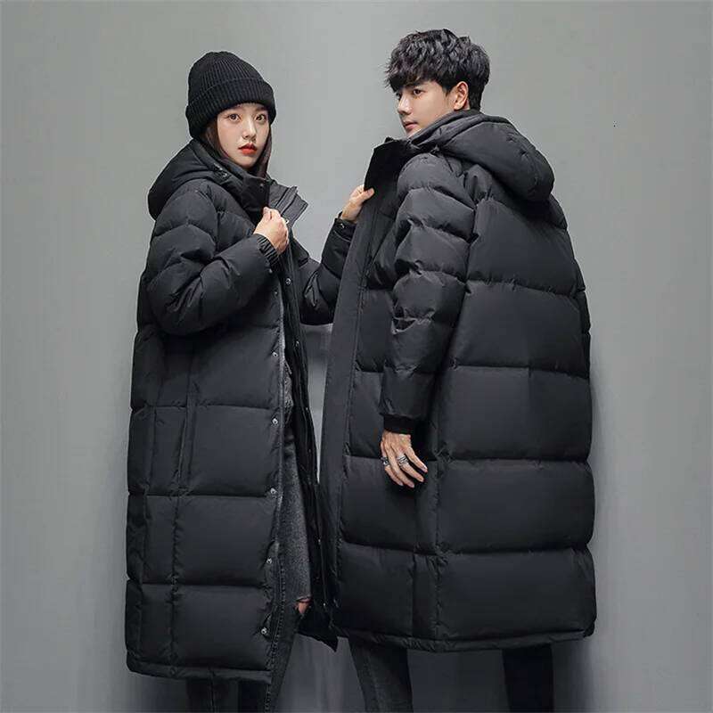 FGKKS 2025 Couple Winter Jacket Fashion Classic Slim Korean Style White Duck Down Men's Long Coat Women Hooded Outwear W260626 - view 5