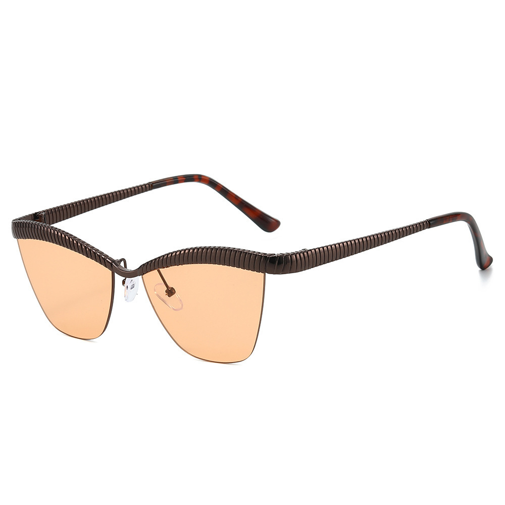 2026 New Half-Rim Fashion European And American Style Unique Cat-Eye Ins-Style Striped Metal Sunglasses - view 5