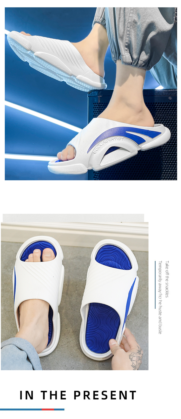Men Two-tone Sport Slides Hollow Cutout Platform Slippers Soft EVA Thick Cushion Anti Slip Open Toe Shower Beach Casual Sandals - view 8