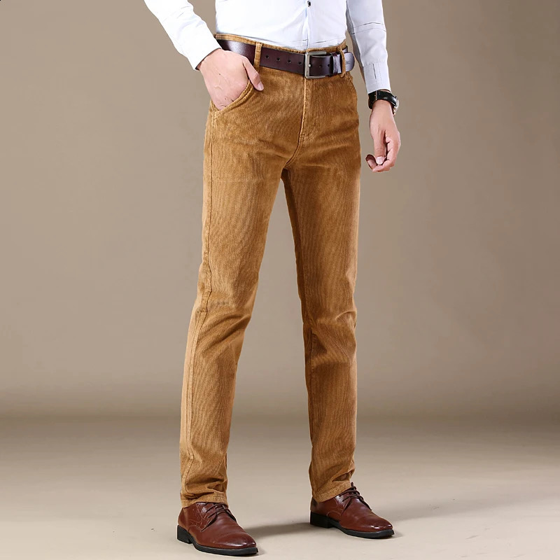 Autumn Corduroy Pants Mens Cotton Thick Slim Straight Elastic Business Casual Trousers Fashion Khaki Male Clothes 260626 - view 5
