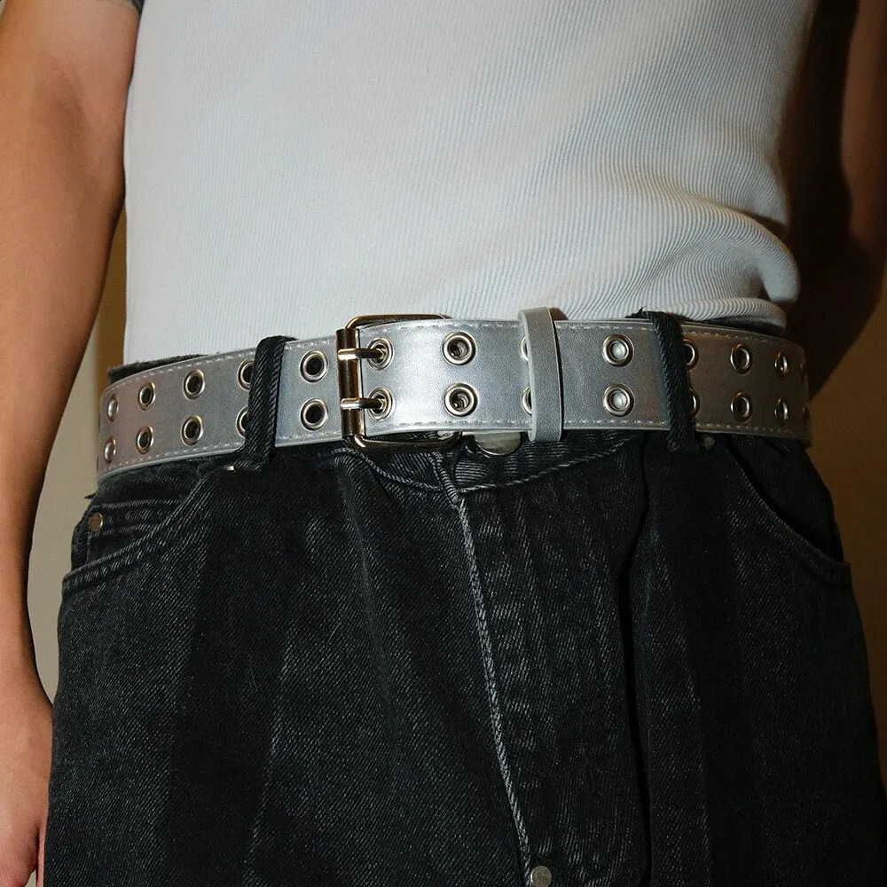 1pc Womens Belt Trend Simple Double Hole Men Belt Punk Hip Hop Rock Style Subculture Y2K Belt Punch Free Belt for Men and Women 260626 - view 4