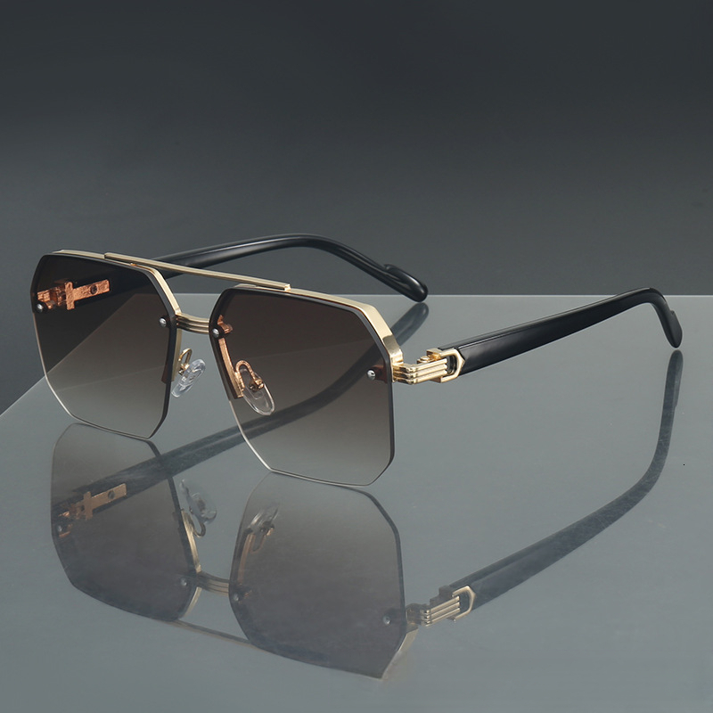 2026 Designer's New Niche Luxury High-end Sense Versatile Daily Casual Metal Square Half Frame Men's Sunglasses Fashionable And Trendy UV Re - view 5