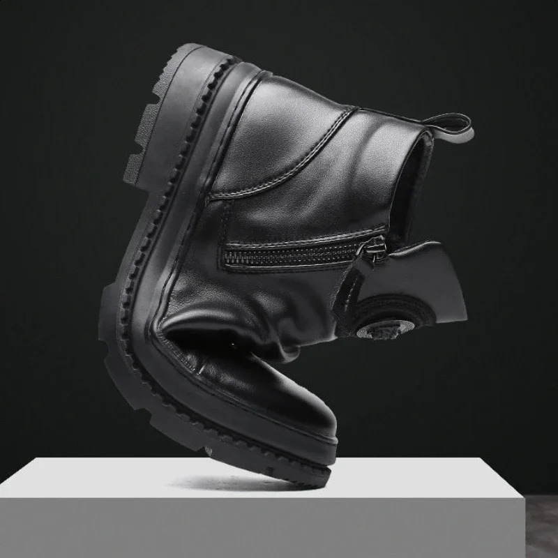 Mens Motorcycle Leather Boots British Style Round Head High Top Shoes Side Zip Walking Casual Platform Bota Masculina 260624 - view 7