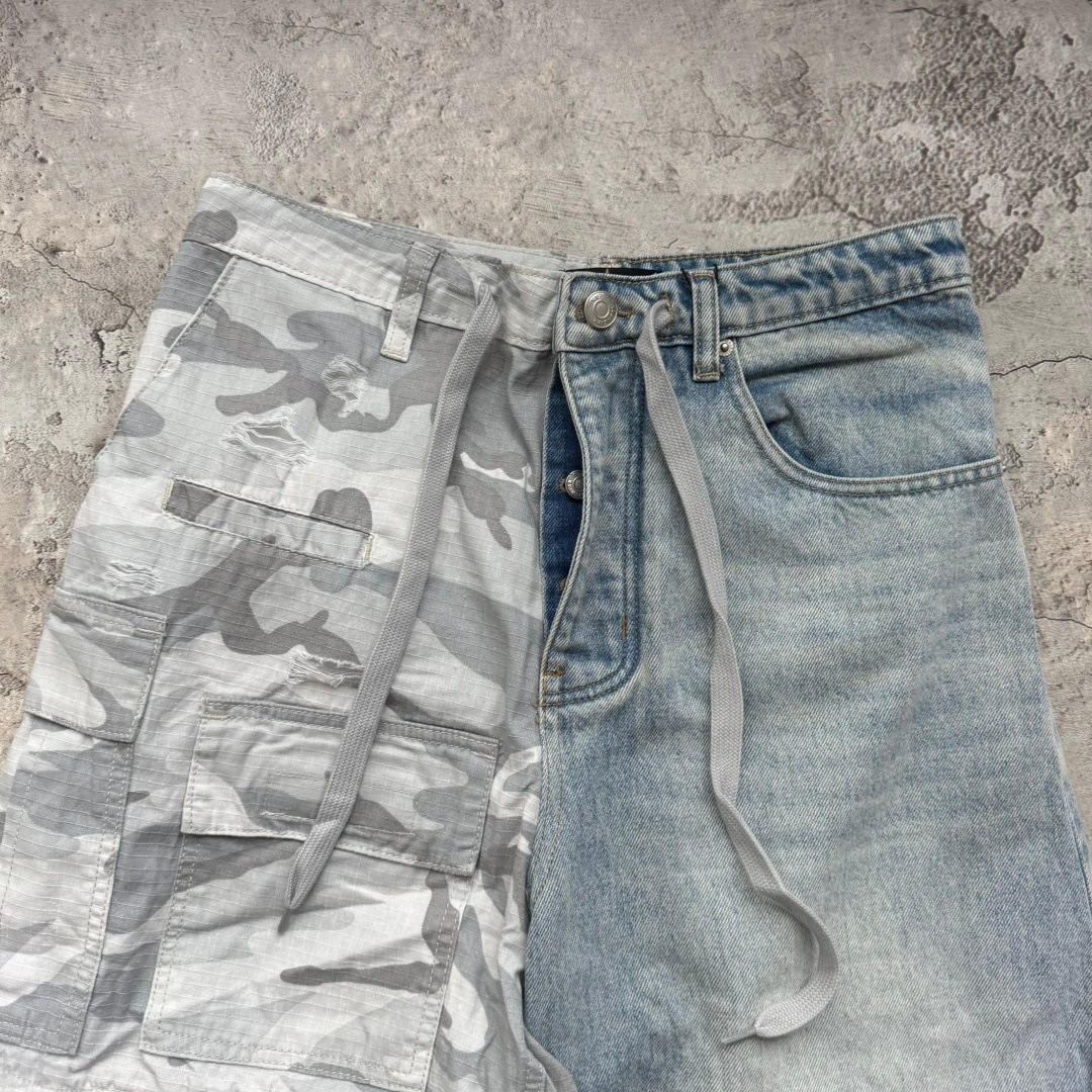 New Camouflage Spliced Cowboy Pants for Couples Personalized Casual Washable Wide Leg Jeans - view 6