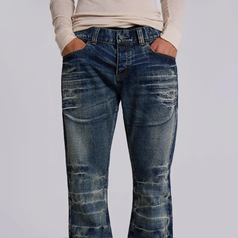 Y2K Vintage Flared Jeans Mid Blue Washed Men Women Bootcut American Hip Hop Distressed Streetwear Unisex Wide Leg Pants 260625 - view 5