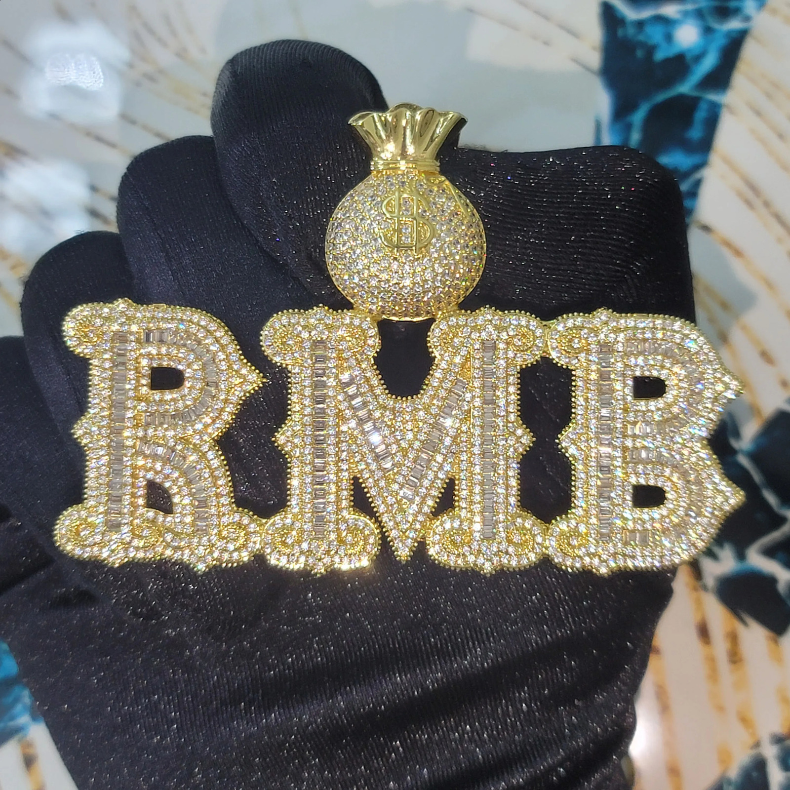 Custom Fashion Jewelry Money Bag Bail LetterNumbers Pendant Necklace Hip Hop Miami Cuban Chain Birthday Gifts For Men Women 260615 - view 4