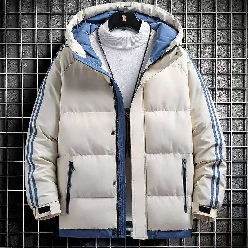 2024 New Men with Plush and Thickened Two Bar Cotton Jacket for Men, Hooded Bre J260626