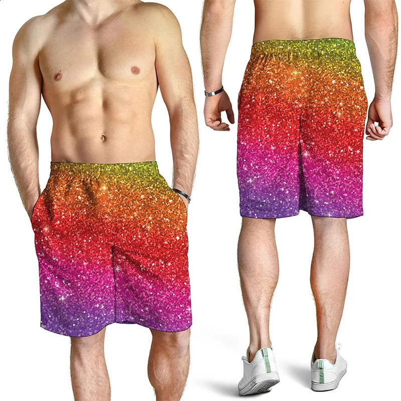 Full Print Sequinsglitter Graphic Beach Shorts For Men Women Casual Oversized Board Summer Quick Dry Short Pants 260625