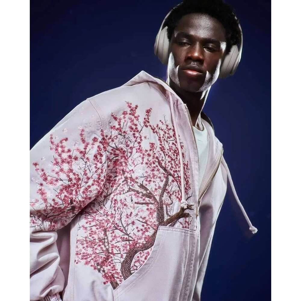 Harajuku Plum Tree Embroidered Oversized Pink Zipper Hoodies For Men and Women Y2K New Gothic Fashion Retro Street Sweatshirts W260626 - view 5