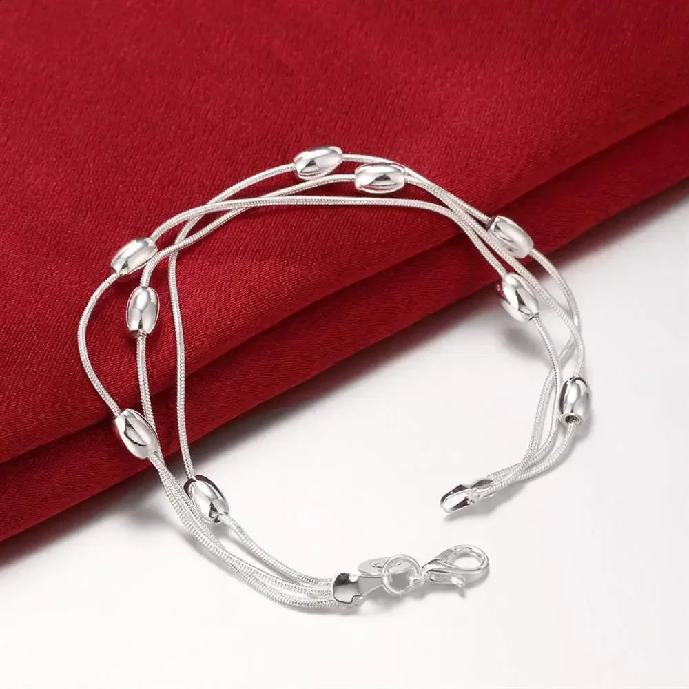 Charm 925 Sterling Silver Bracelets necklace Jewelry set for women Fringed oval beads Chain 18 inch Fashion Party Christmas Gift 260626 - view 4