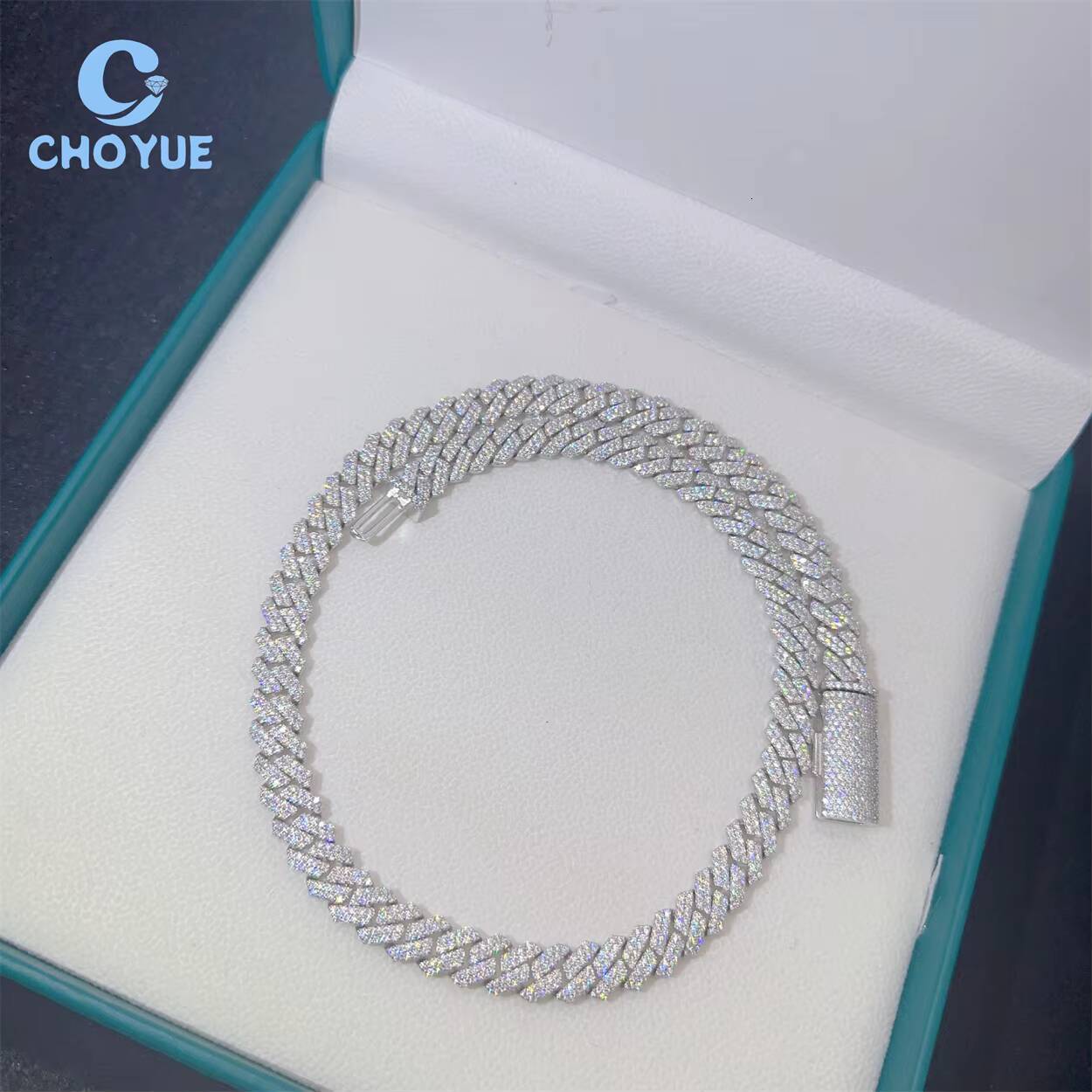 Hip Hop Style Trend 10MM Iced Out VVS Moissanite Diamond Cuban Link Chain 925 Sterling Silver Fine Jewelry Necklace - view 3