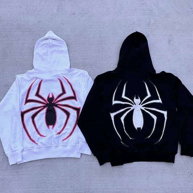 Full Zip Up Spider Hoodie Women Men Streetwear Harajuku Graphic Oversized Jacket Hood Shirt Punk Gothic Y2K Clothes Sweatshirt W260626 - view 7