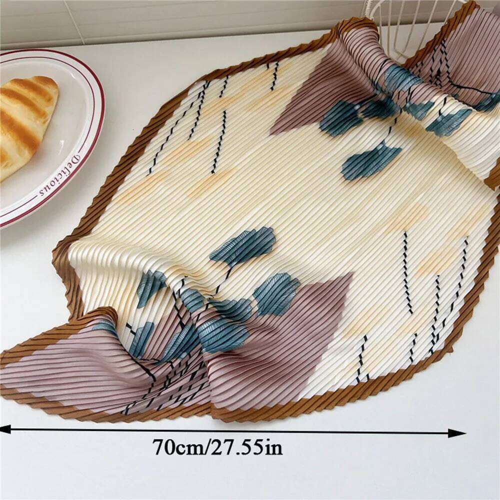 70cm Small Shawl Wraps Fashion Vintage Pleated Silk Crinkle Square Silky Neck Scarves Peony Flower Print Hair Scarf 26Y06226 - view 3