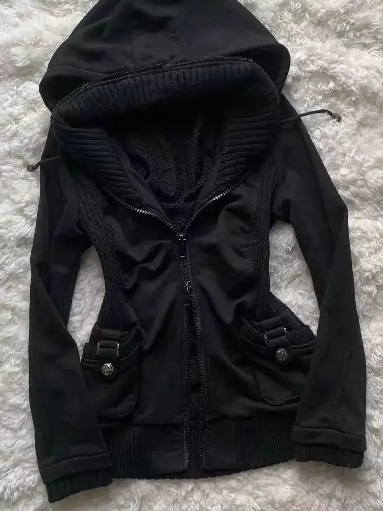 Gothic Black Hoodie Women American Retro 90s Punk Pocket Multifunctional Pattern Sweatshirt Hoodie Fashion Casual Cardigan 260626 - view 5