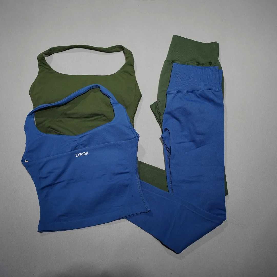 Set 2-Piece Active DFDK Womens Backless Yoga Top High Waist Seamless Pants Running Fitness Sports Suit M260626 - view 4