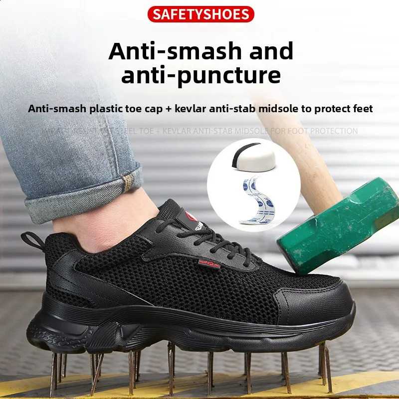 anti puncture men safety shoes summer breathable mesh work industrial plastic toe sneakers construction insulated 260626 - view 3