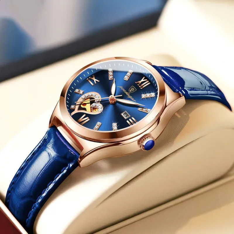 POEDAGAR Watch Women Diamond Waterproof Luminous Ladies Leather Watches Fashion Hollow Top y Rose Gold Quartz Wristwatch 260624 - view 7