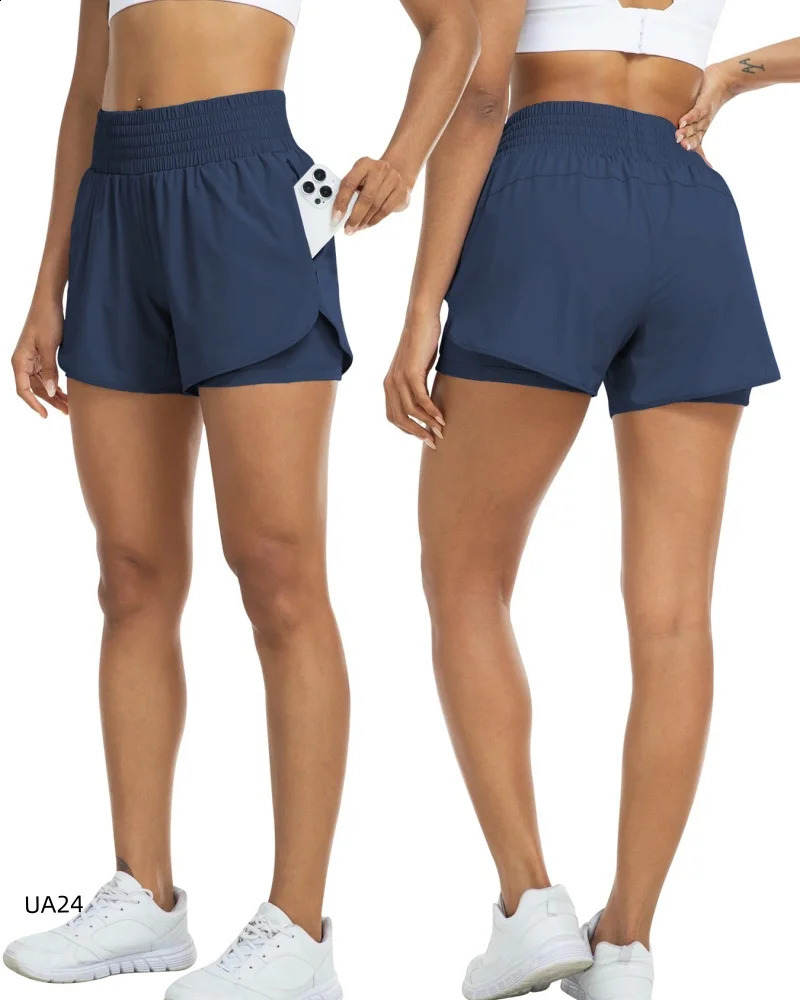 Womens High-Waisted 2-in-1 Quick-Dry Shorts with Zipper Pocket Elastic Waist for Workout Running Gym Yoga Fitness Sportswear 260626 - view 7