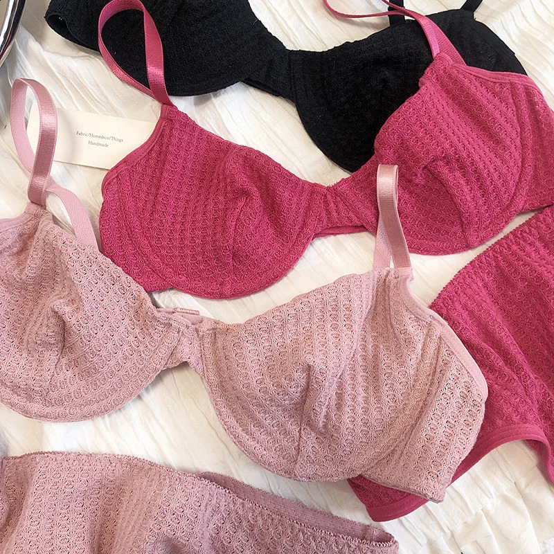 Summer 6 Color Women Underwear Sexy French Bralette Push Up Bra Set Ultra Thin Thread Fabric Breathable Lingerie With Thong Sets 260626 - view 3