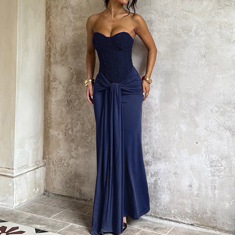 XY25325PFO Hot-Selling Evening Dress Long Dress New Waist-Cinching Slimming Ribbon Strapless Elegant Dress - view 9