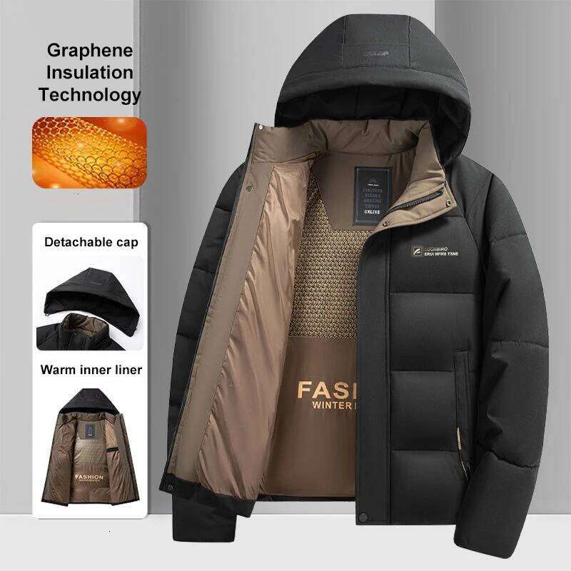 Graphene Warm Windproof Jacket Men 2024 Winter New Fashion Comfortable Thickened Outdoor Hooded Overcoat Male Casual Clothes J260626 - view 3