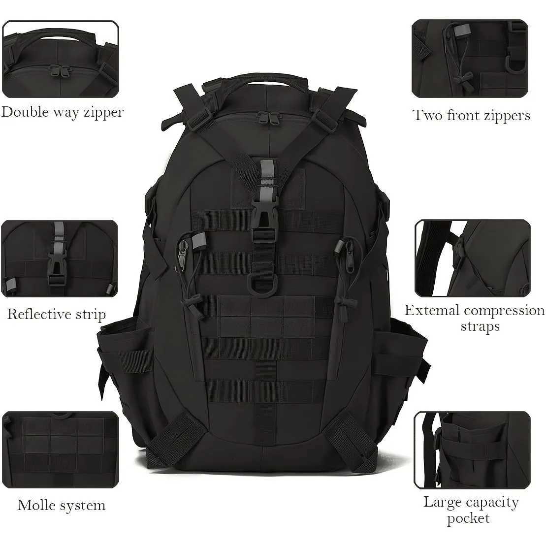Reflective Hunting Tactical Backpack with Strips Modular Loading System Ideal for Hunting Gear Storage Camping Hiking Outdoor M260626 - view 7