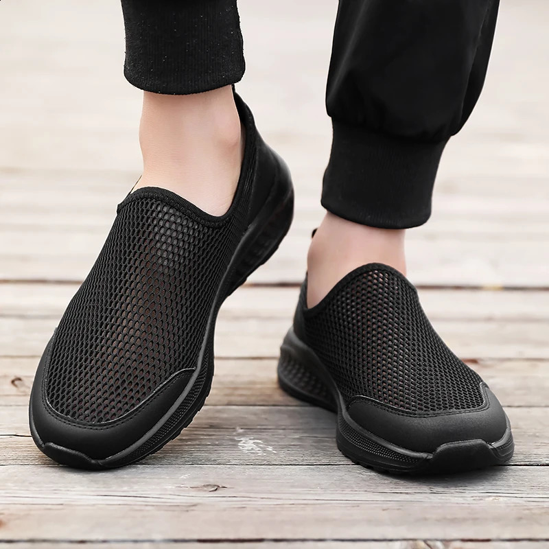 One foot on the net shoes mens summer breathable thin walking casual sports black plus size 48 260626 - view 6