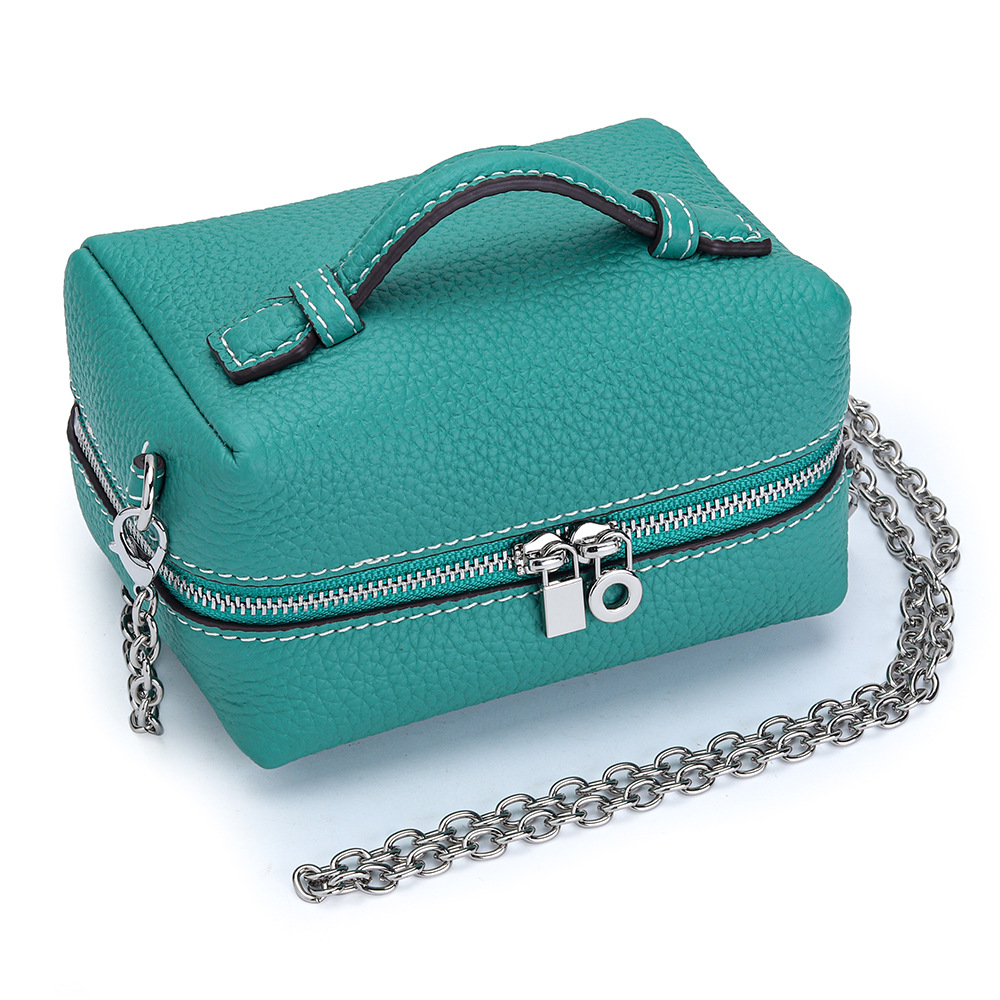 Women 10 Color Top Layer Cowhide Mini Chain Bag, Double Zipper Large Capacity Hand Pouch Multi Purpose Cosmetic Jewelry Bead Storage Crossbody Purse - view 4