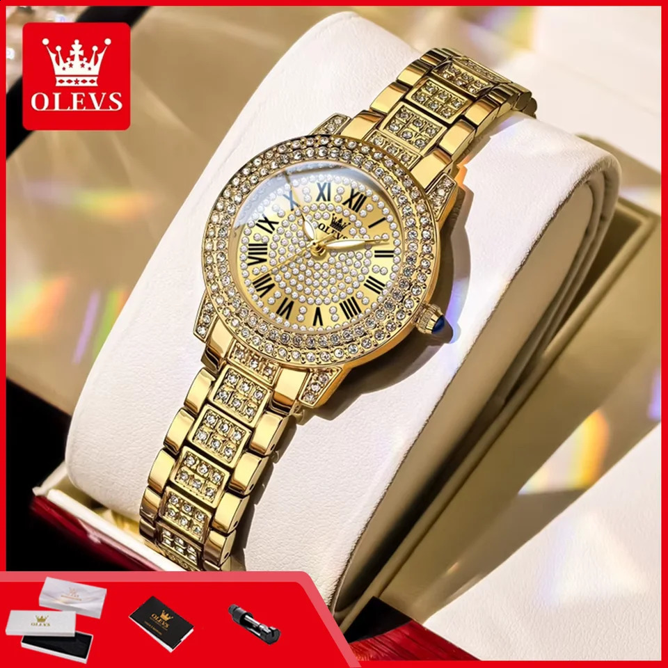 OLEVS 9943 Full Diamond y Quartz Womens Watches Fashion Elegant Stainless Steel Waterproof Luminous Ladies Wrist Watches 260625