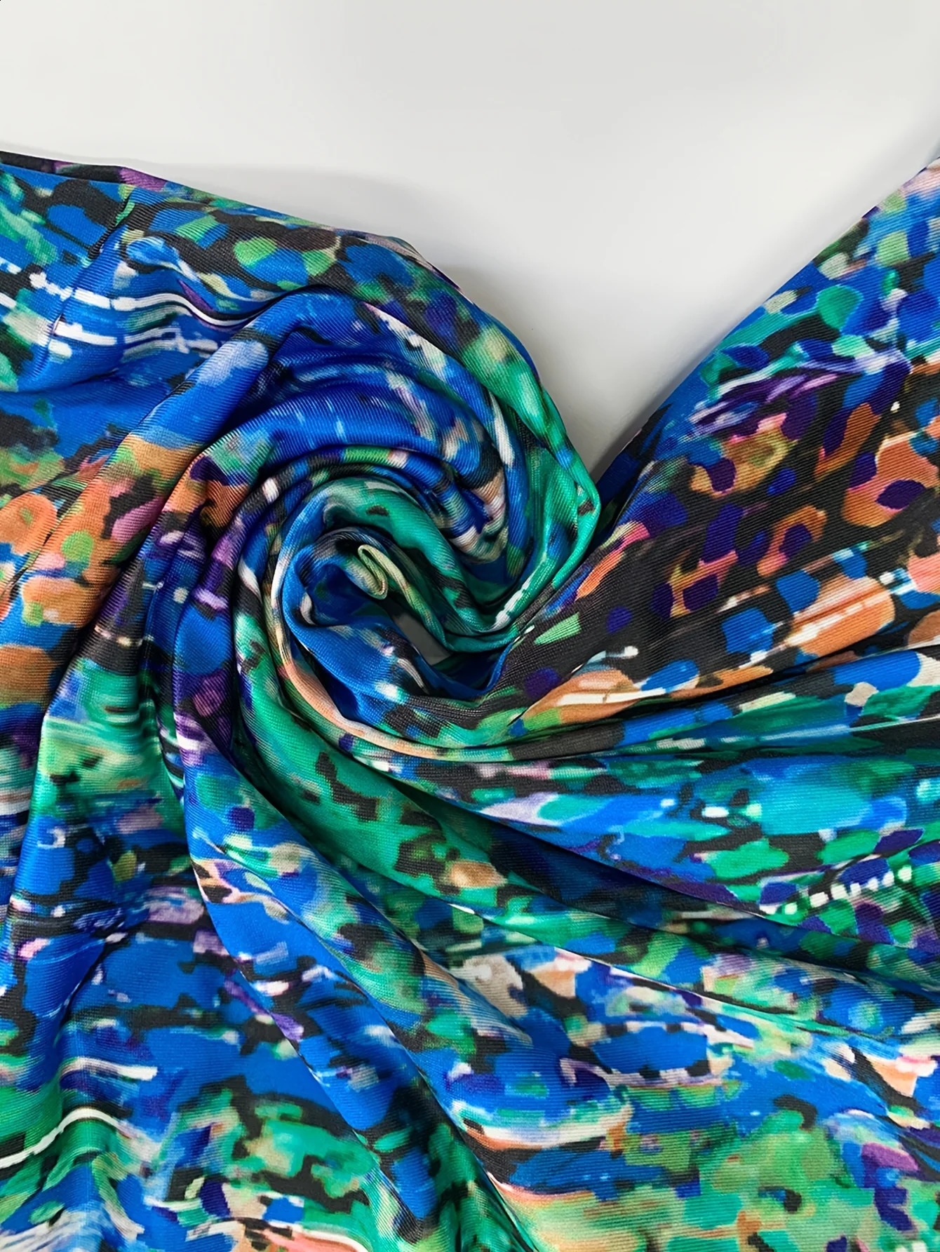 Womens Blue Green Abstract Print Cami Dress Summer Casual V Neck Sleeveless A Line Flowy Sundress With Pocket 260625 - view 5