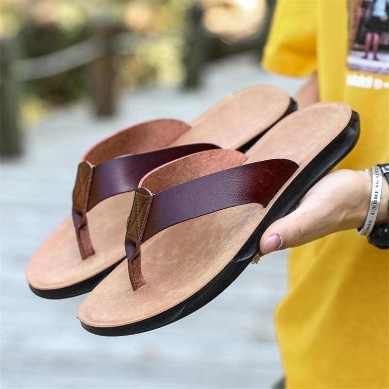Size 38-47 Italian Leather Flip-flops For Men Casual Cool Beach Summer Shoes el Slippers Man Light Flats Luxe Mens Shoes 260625